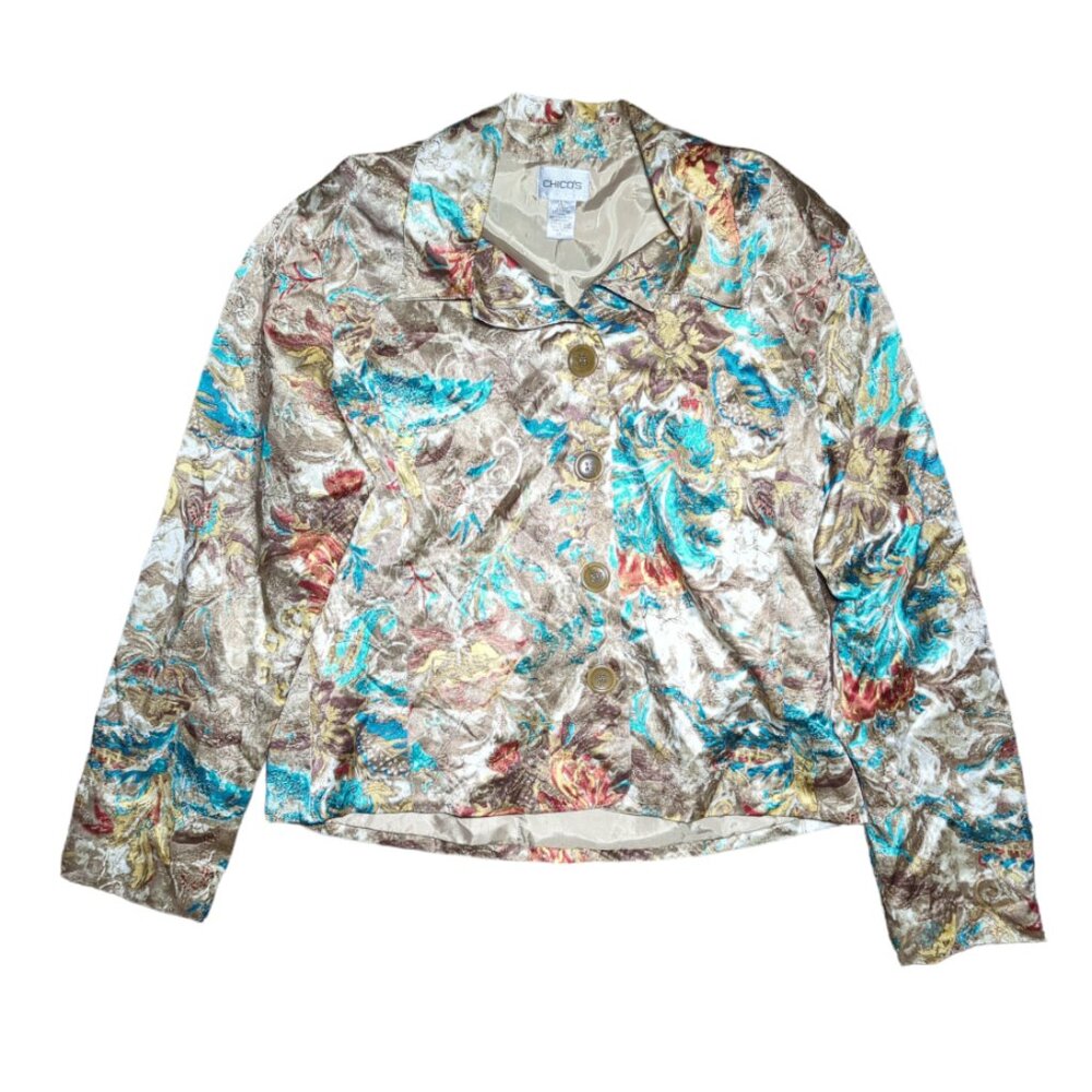 Chico's Floral Silk Jacket Size M